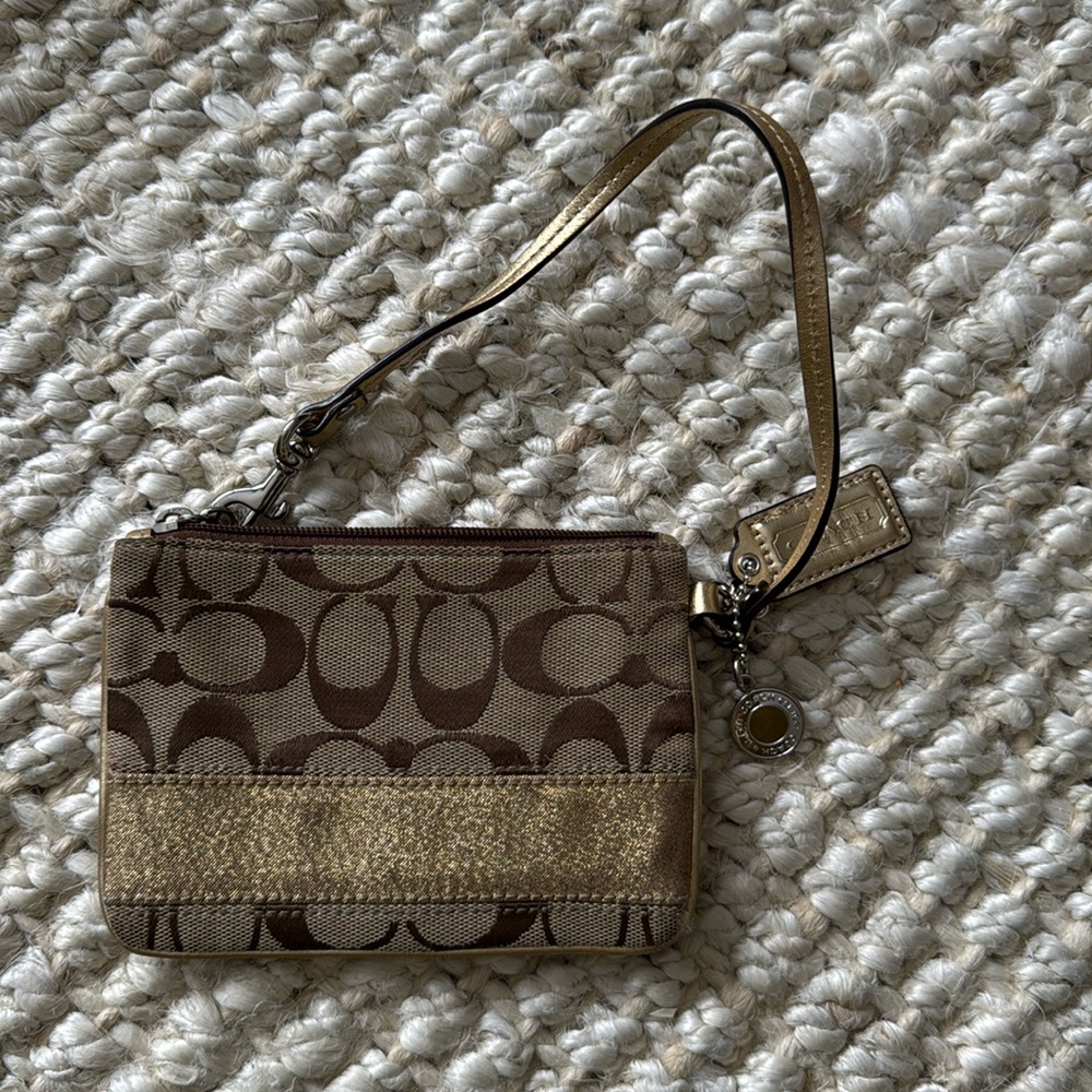 Coach Brown and Gold Wristlet